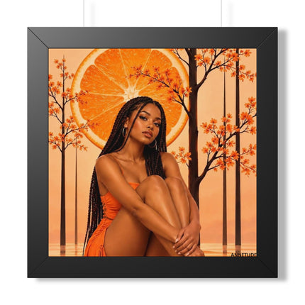 Framed Vertical Poster – Black Woman in Orange Sunset Art