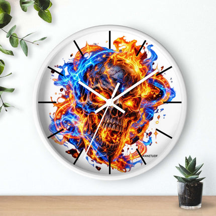 Flaming Skull Wall Clock — Fire & Ice Gothic