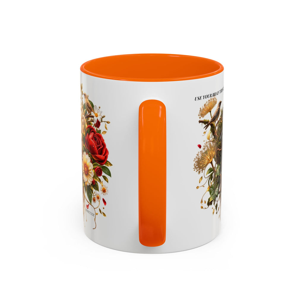 Brain & Heart Floral Accent Coffee Mug — 'Use Your Brain' Artistic 11/15oz Ceramic