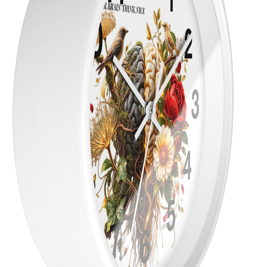 Botanical Brain Wall Clock — Floral & Anatomical Art Timepiece