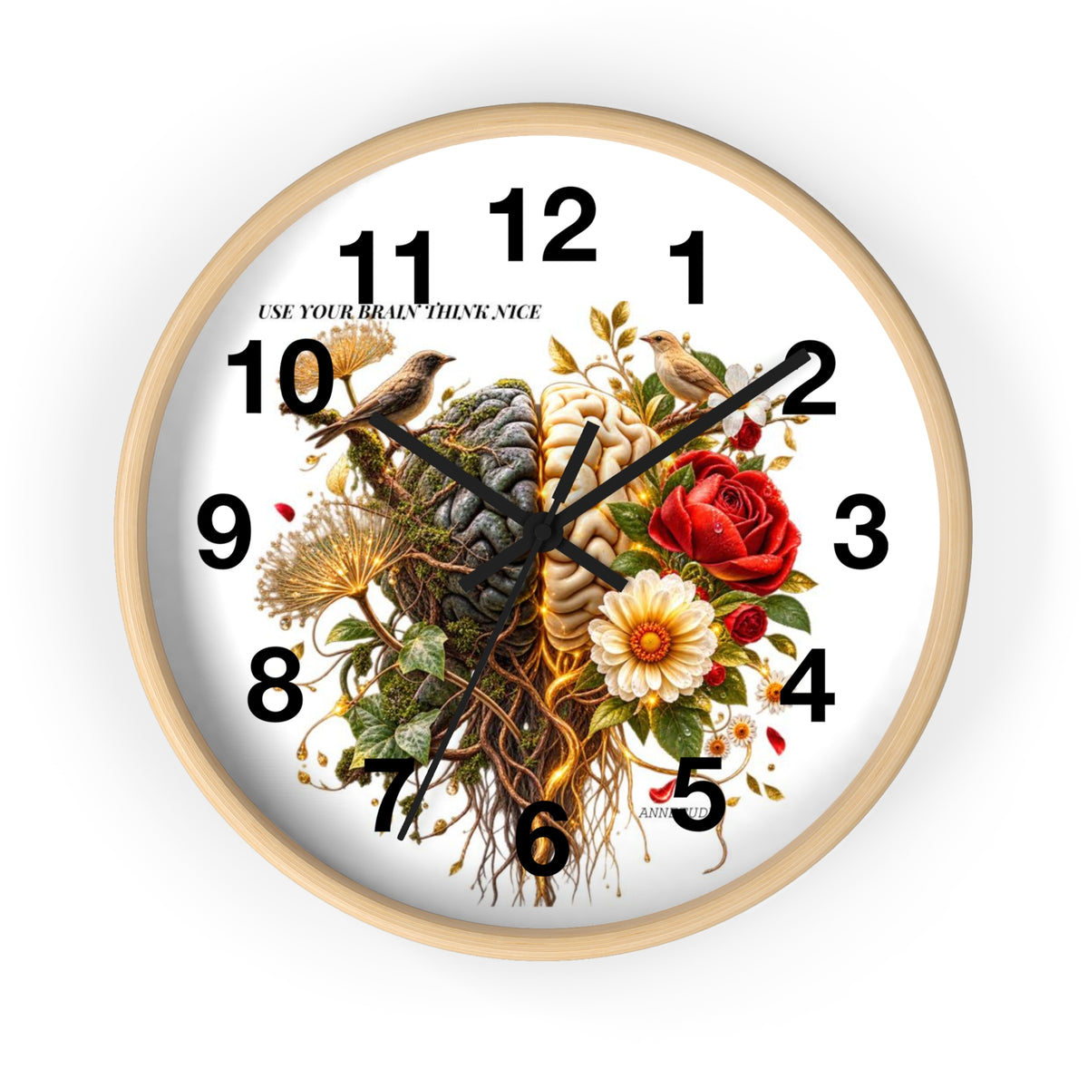 Botanical Brain Wall Clock — Floral & Anatomical Art Timepiece