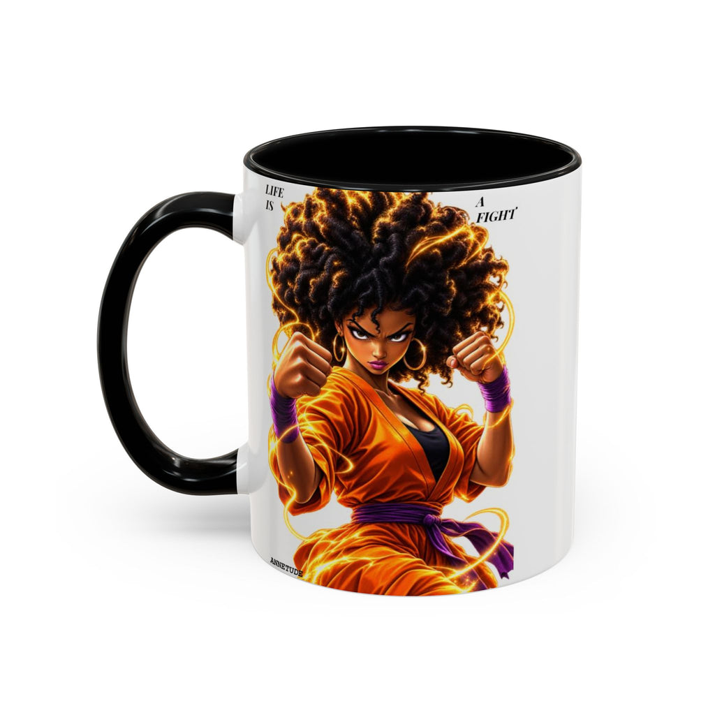 Coffee Mug — Fierce Afro Warrior Illustration Accent Mug (11/15oz)