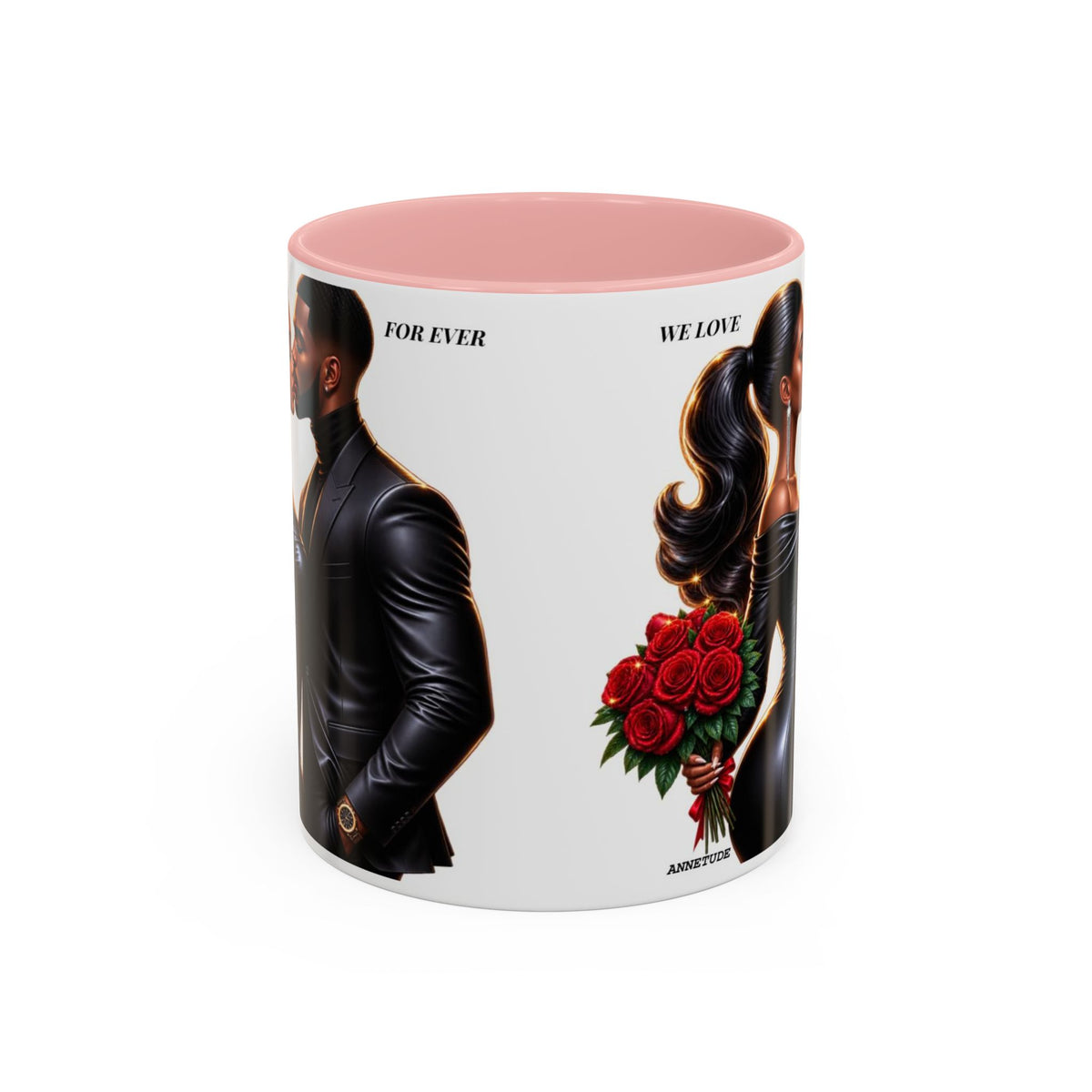 Romantic Black Couple Accent Coffee Mug - 'We Love Forever' 11/15oz