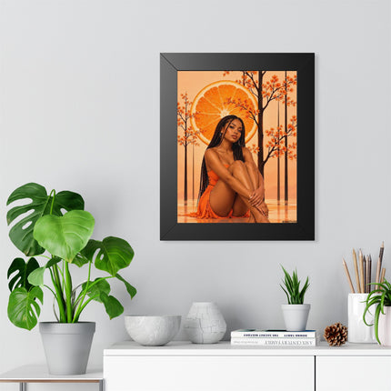 Framed Vertical Poster – Black Woman in Orange Sunset Art