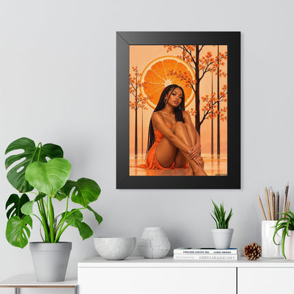 Framed Vertical Poster – Black Woman in Orange Sunset Art