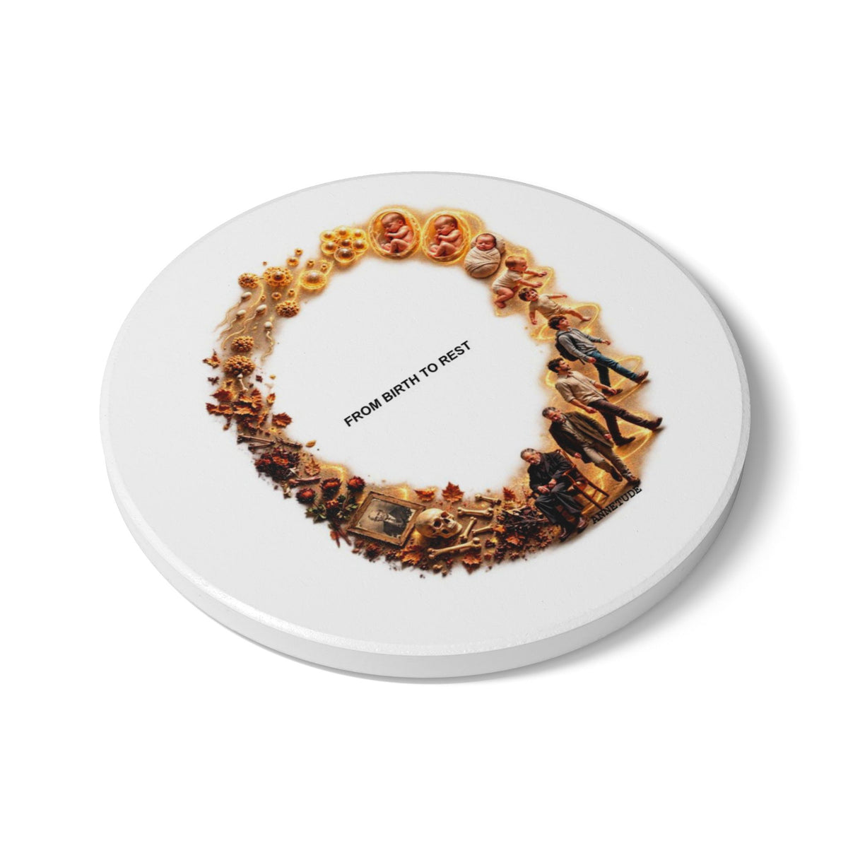 Ceramic Coaster — "From Birth to Rest" Life Journey Illustration