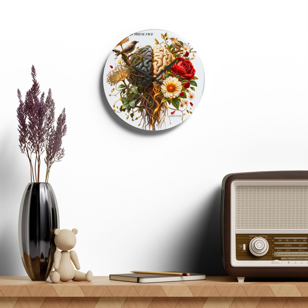 Acrylic Wall Clock — 'Use Your Brain' Floral Brain Art Clock