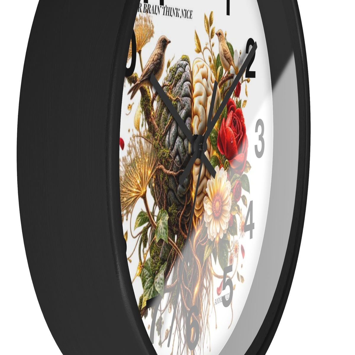 Botanical Brain Wall Clock — Floral & Anatomical Art Timepiece