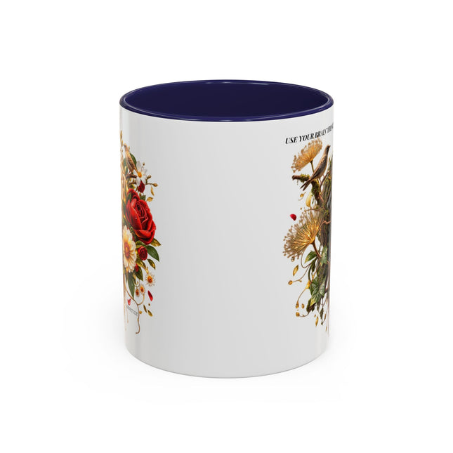 Brain & Heart Floral Accent Coffee Mug — 'Use Your Brain' Artistic 11/15oz Ceramic — view 2