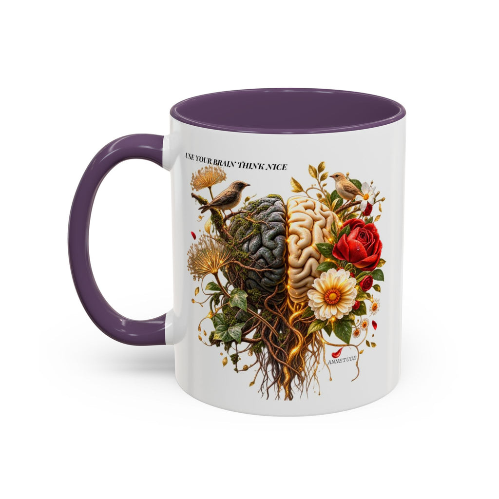 Brain & Heart Floral Accent Coffee Mug — 'Use Your Brain' Artistic 11/15oz Ceramic