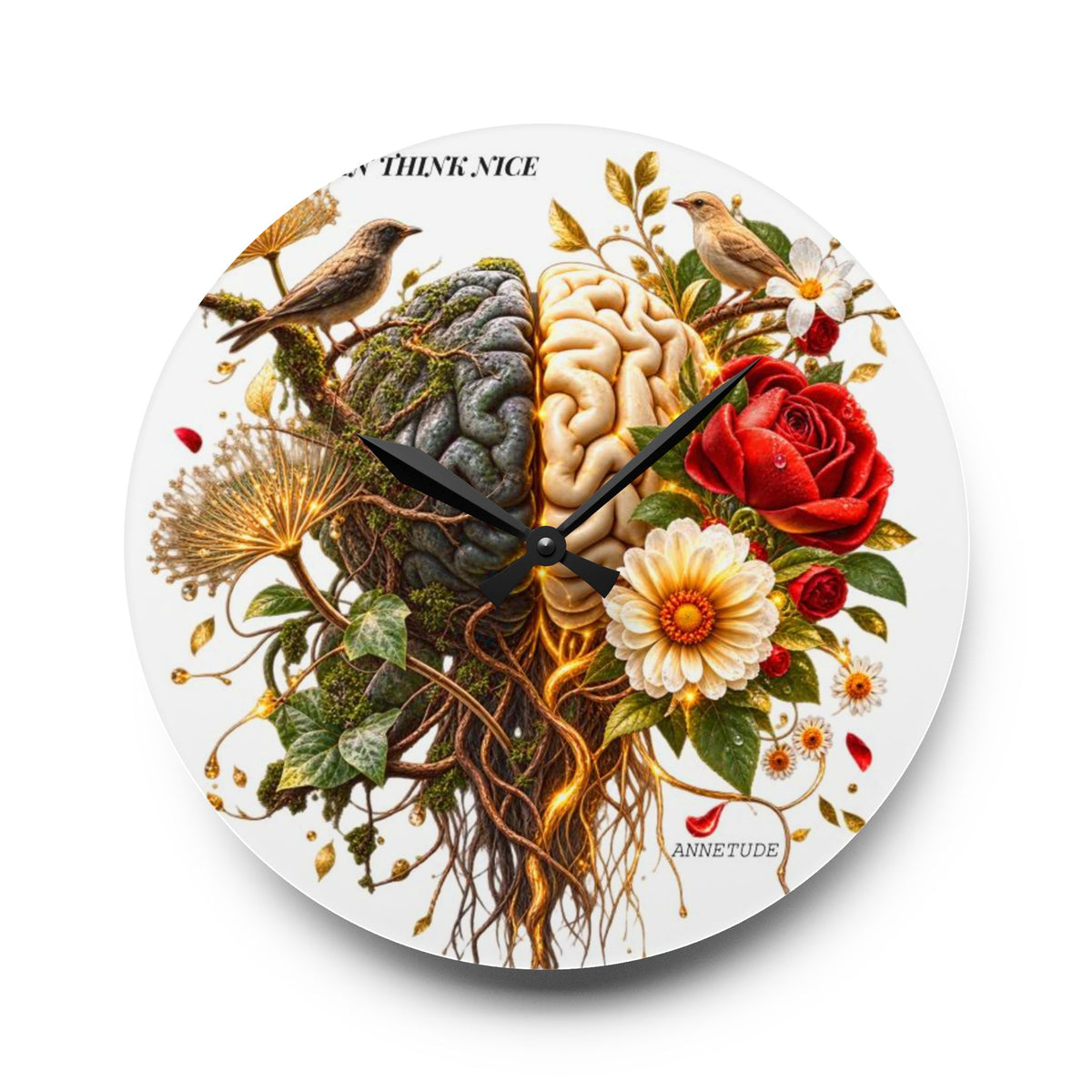 Acrylic Wall Clock — 'Use Your Brain' Floral Brain Art Clock