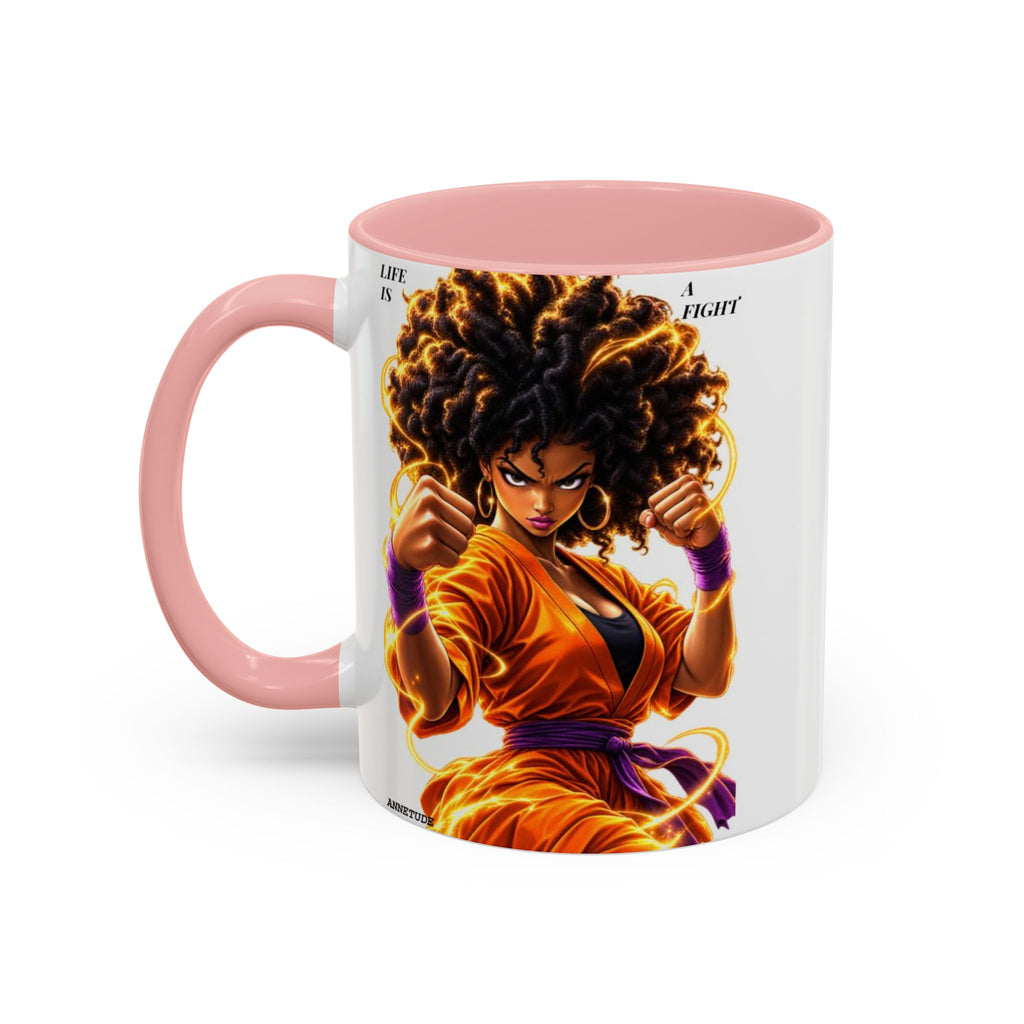 Coffee Mug — Fierce Afro Warrior Illustration Accent Mug (11/15oz)