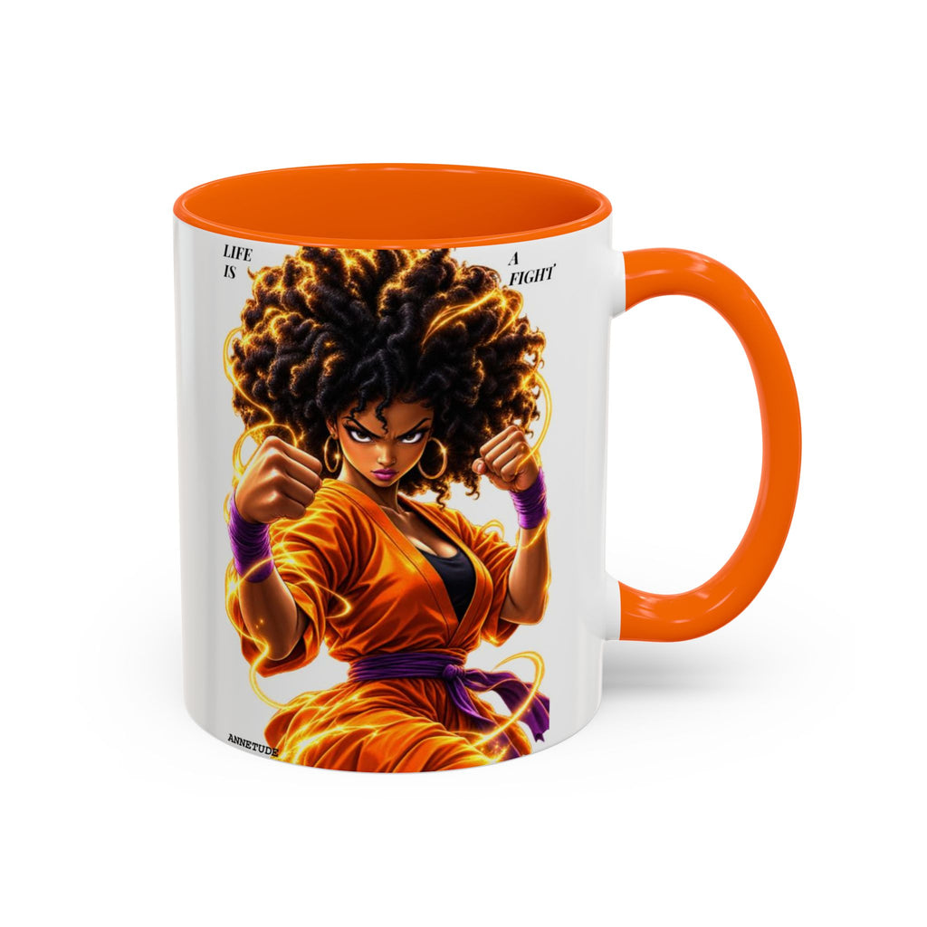 Coffee Mug — Fierce Afro Warrior Illustration Accent Mug (11/15oz)