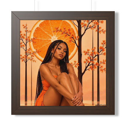 Framed Vertical Poster – Black Woman in Orange Sunset Art