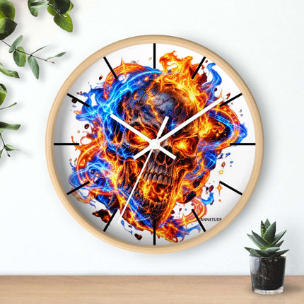 Flaming Skull Wall Clock — Fire & Ice Gothic
