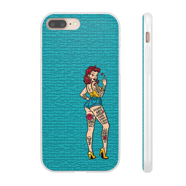 Sassy Pin-Up Stupid Boys Teal Flexi Phone Case — view 2