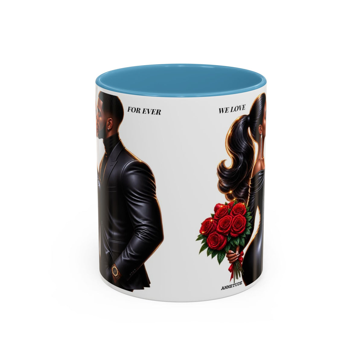 Romantic Black Couple Accent Coffee Mug - 'We Love Forever' 11/15oz