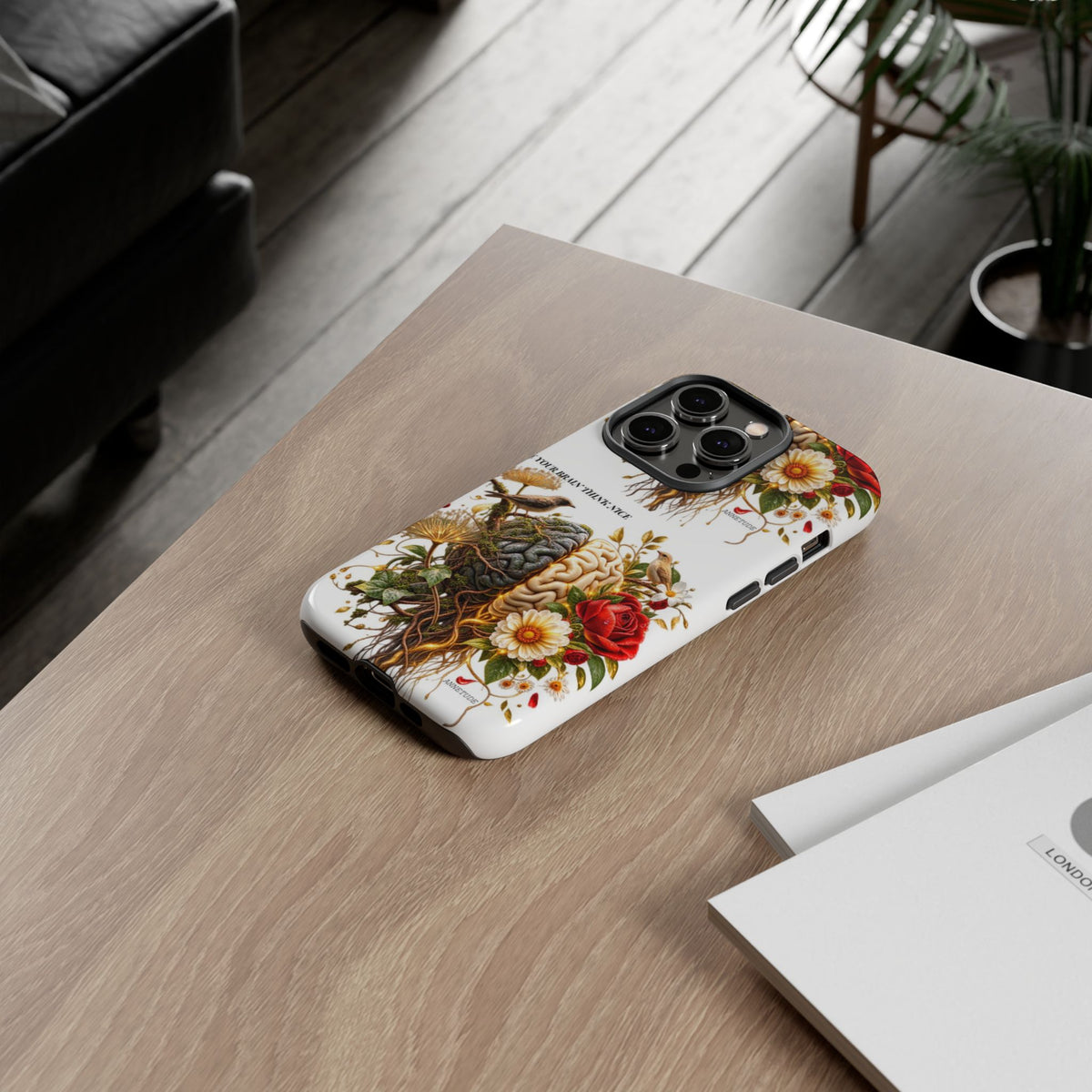 Phone Case — Floral Brain Illustration Protective Cover