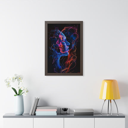 Framed Neon Abstract Woman Vertical Poster