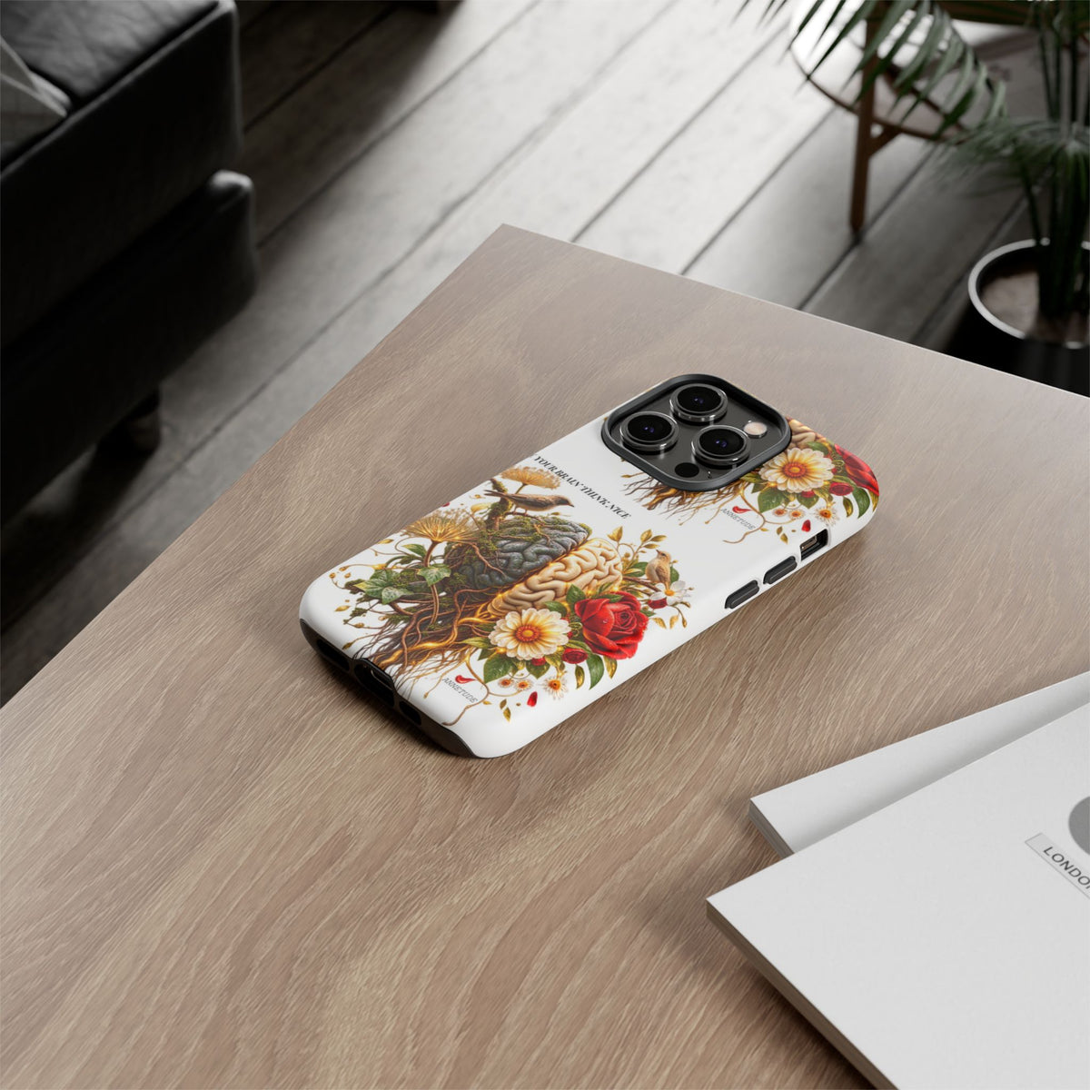 Phone Case — Floral Brain Illustration Protective Cover