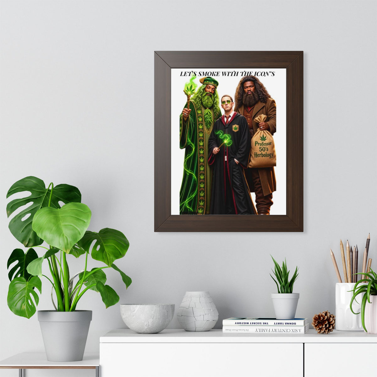 Framed Poster — "Let’s Smoke with the Icon’s" Wizard Trio Art