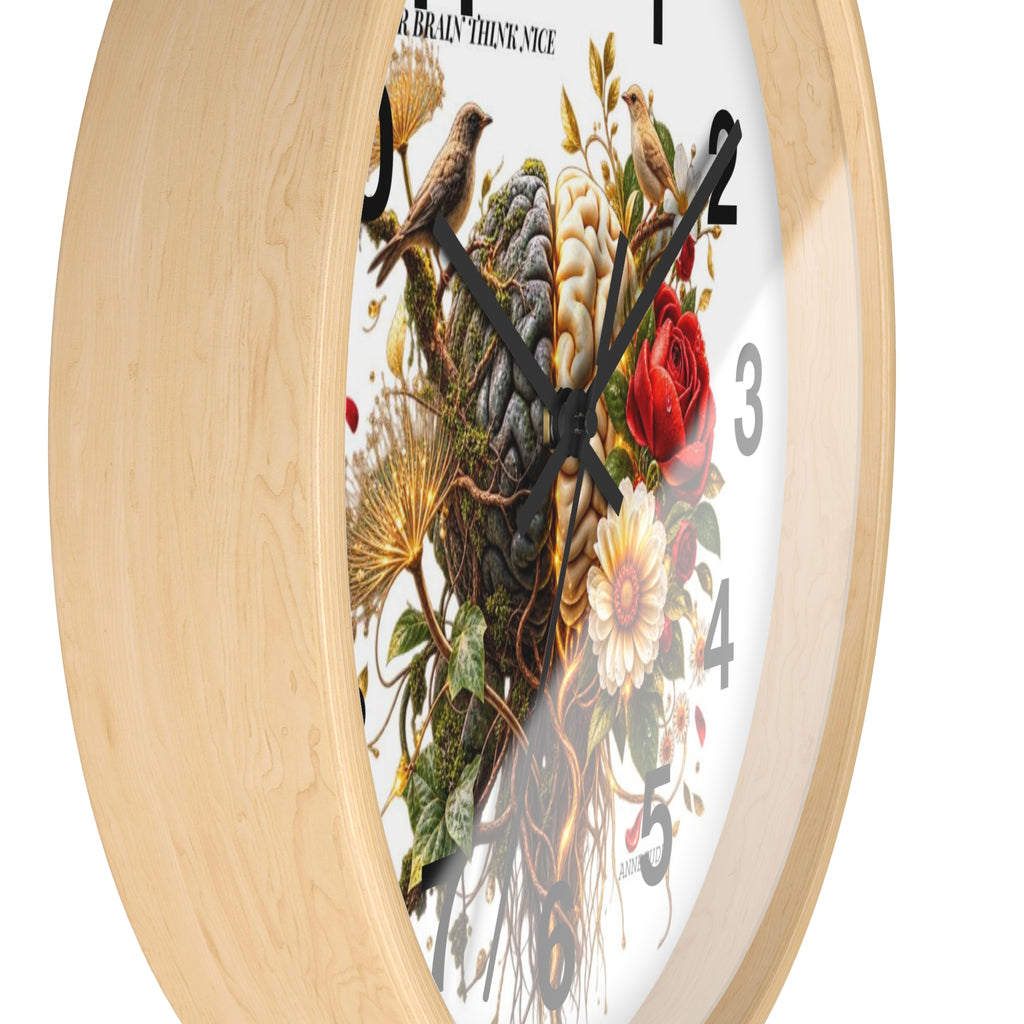 Botanical Brain Wall Clock — Floral & Anatomical Art Timepiece