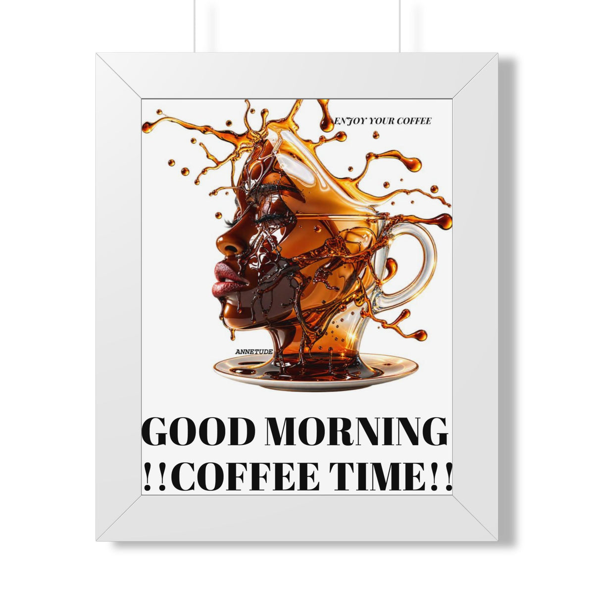 Coffee Splash Art Poster — 'Savor Your Coffee' Framed Vertical Print