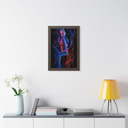 Framed Neon Abstract Woman Vertical Poster