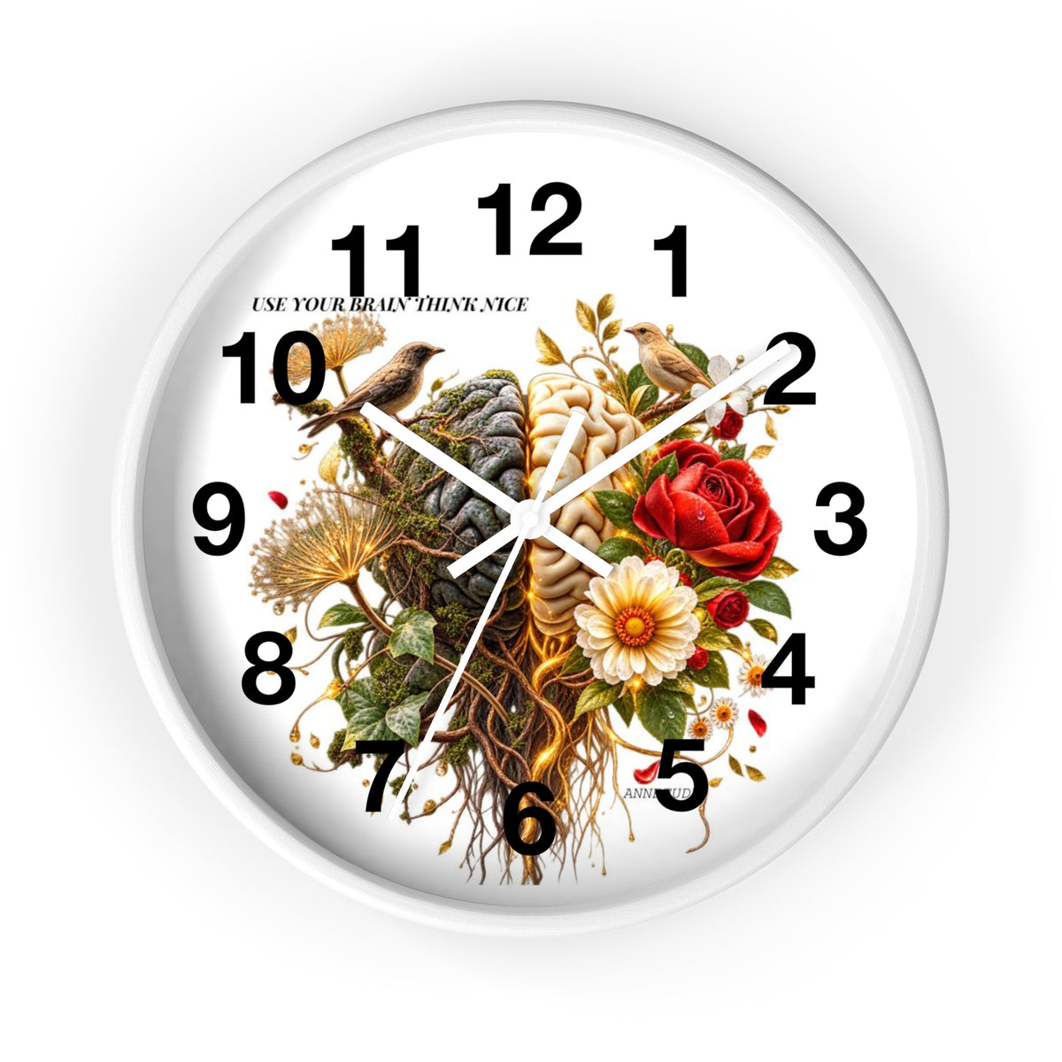 Botanical Brain Wall Clock — Floral & Anatomical Art Timepiece