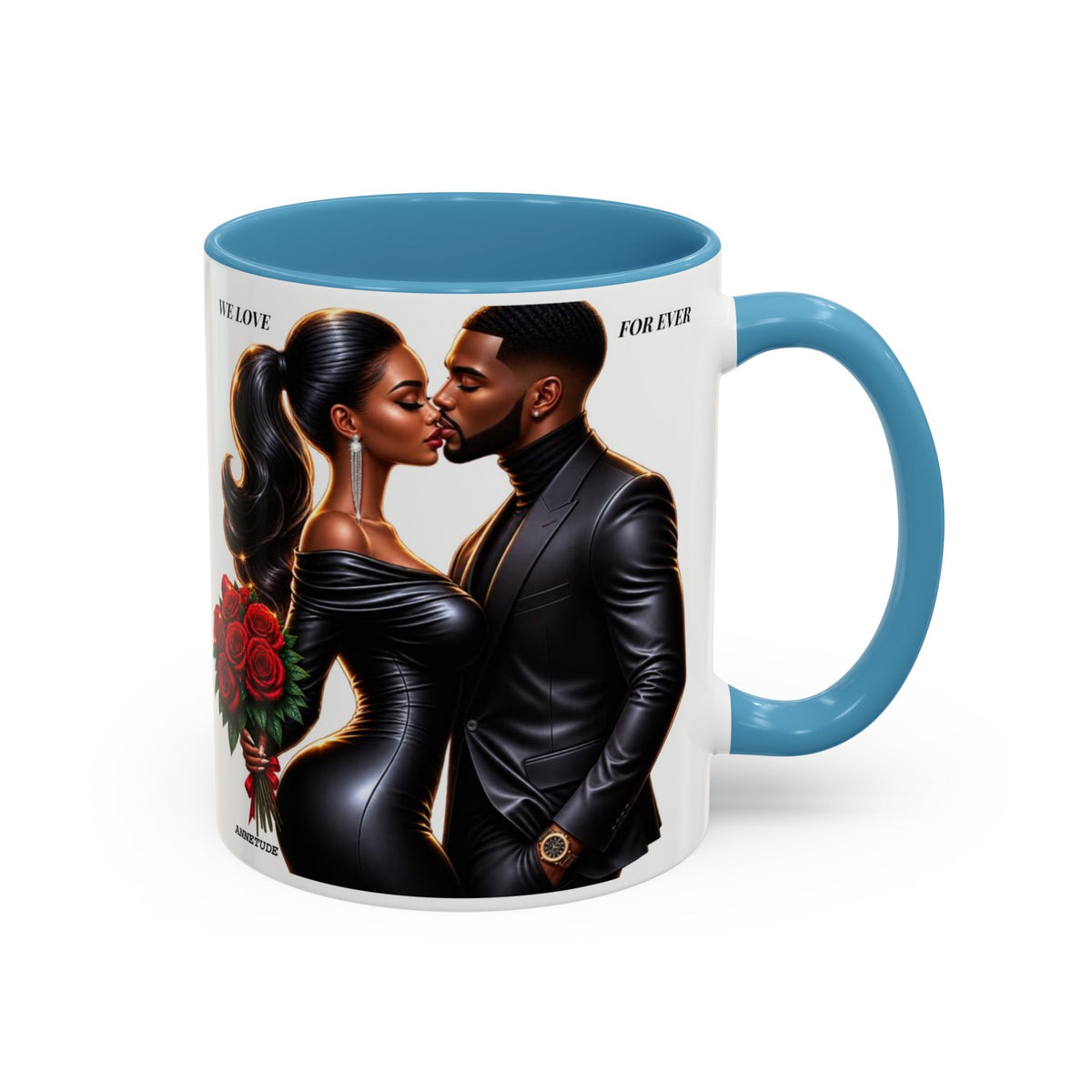 Romantic Black Couple Accent Coffee Mug - 'We Love Forever' 11/15oz