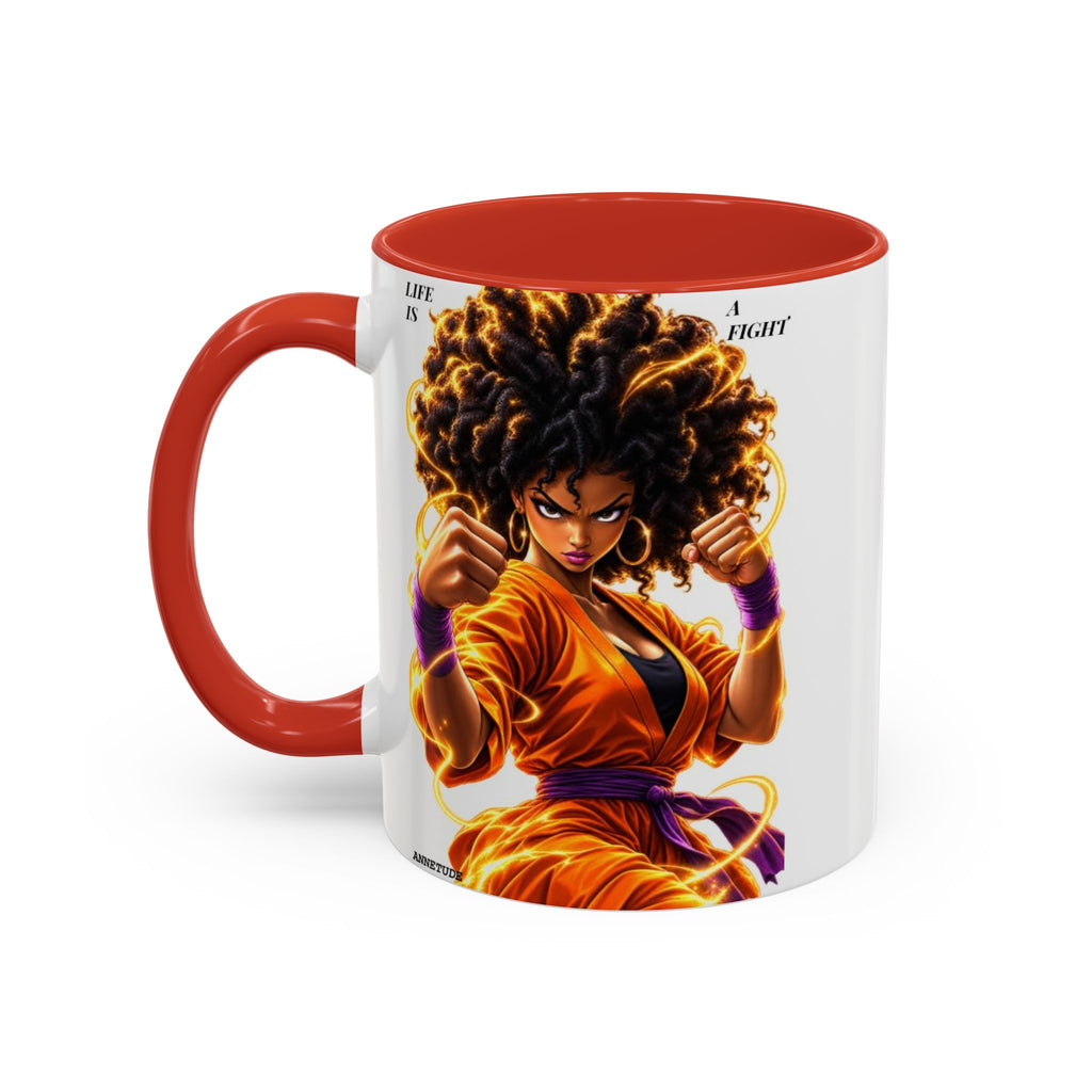 Coffee Mug — Fierce Afro Warrior Illustration Accent Mug (11/15oz)