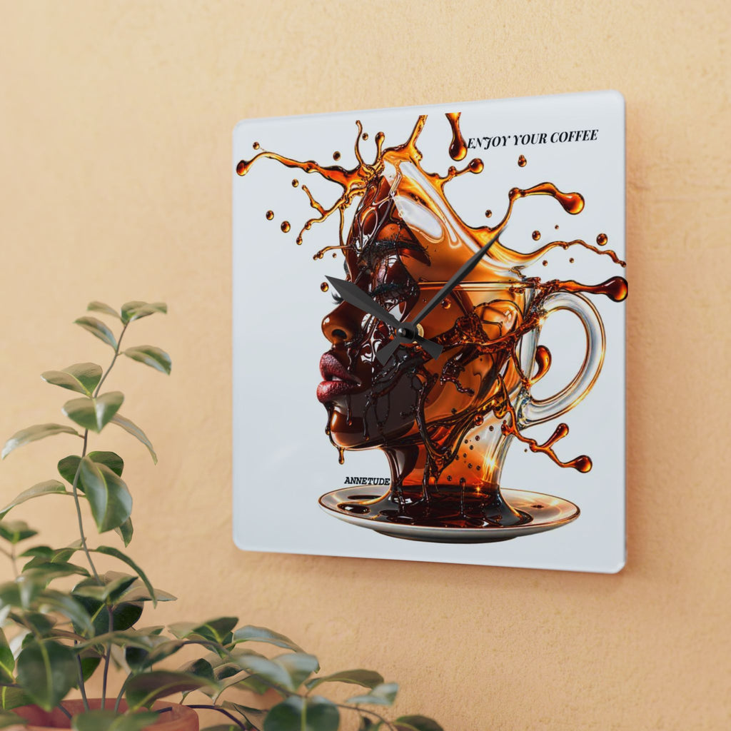 Acrylic Wall Clock — Artistic Coffee Splash Portrait Wall Clock