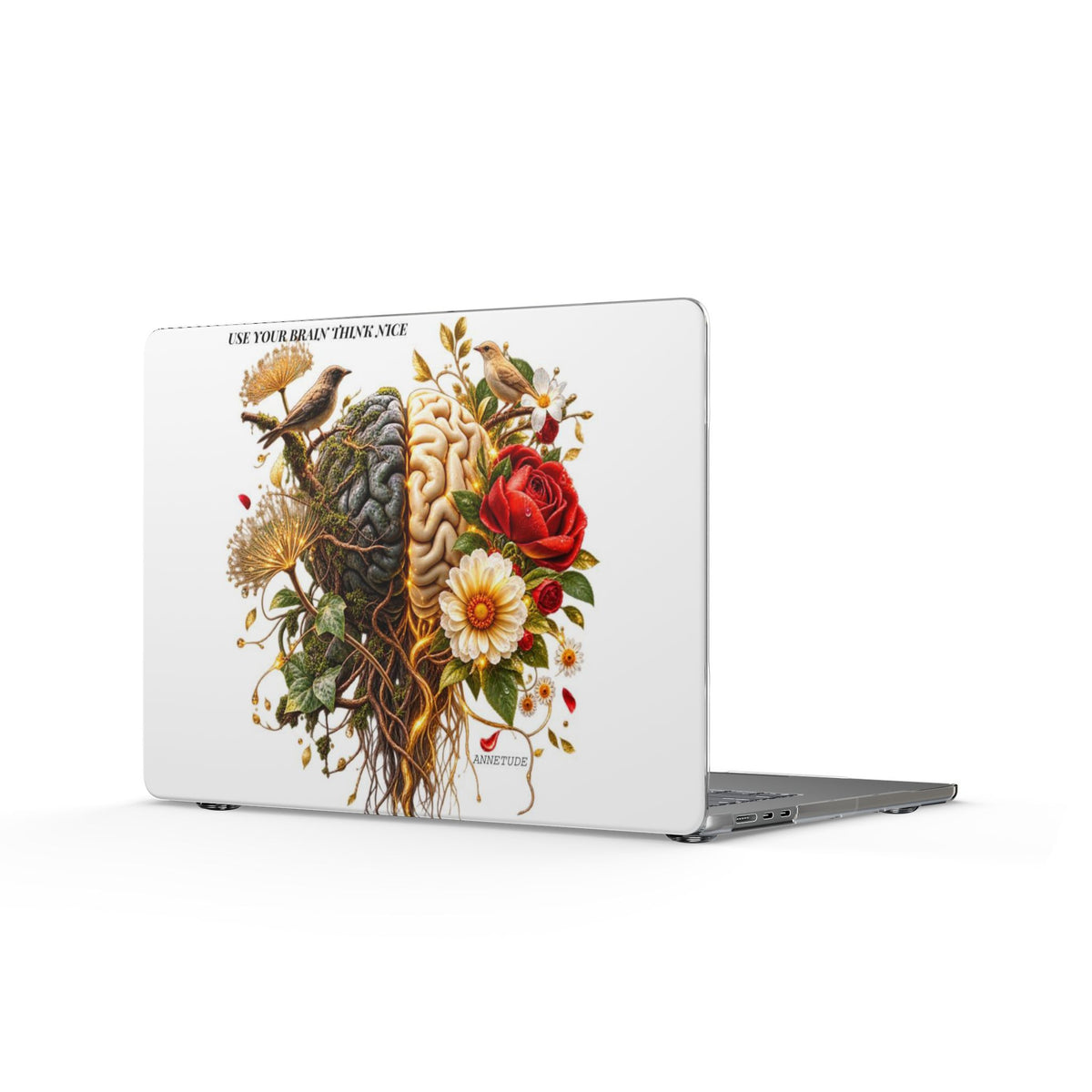 MacBook Case — Floral Brain Art "I Am Your Harshest Critic" Clear Hard Shell