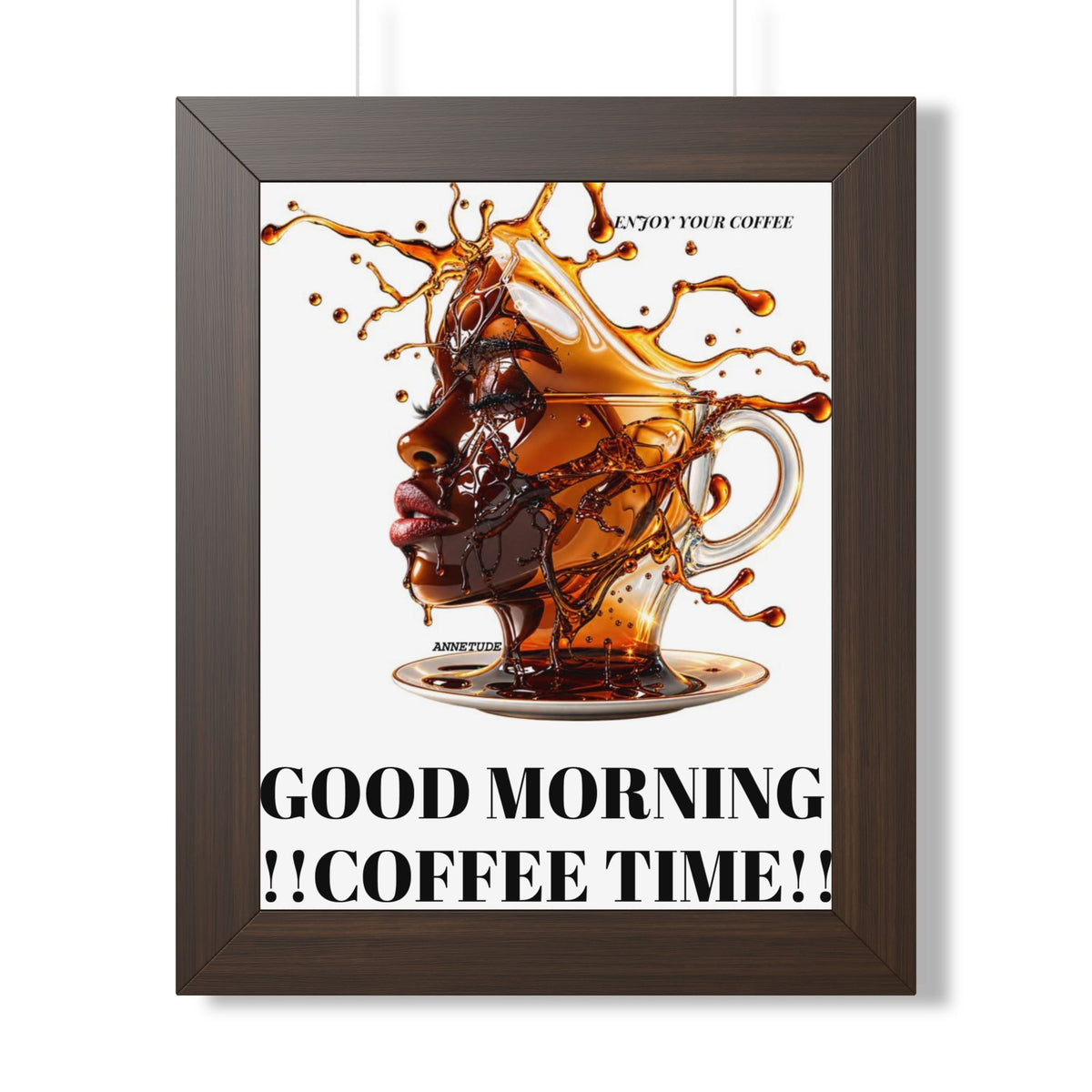 Coffee Splash Art Poster — 'Savor Your Coffee' Framed Vertical Print