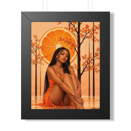 Framed Vertical Poster – Black Woman in Orange Sunset Art