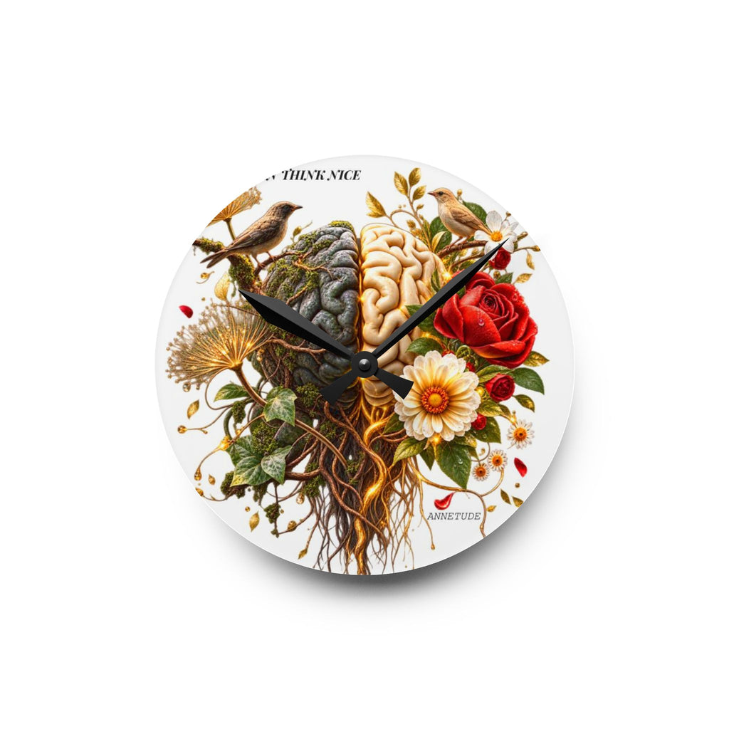 Acrylic Wall Clock — 'Use Your Brain' Floral Brain Art Clock