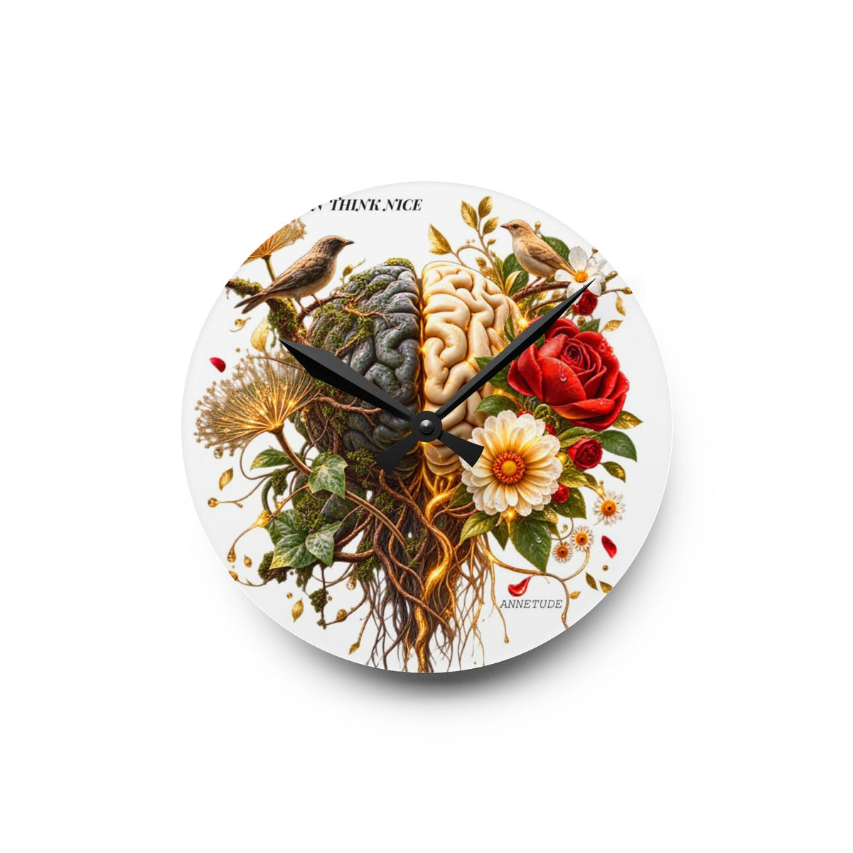 Acrylic Wall Clock — 'Use Your Brain' Floral Brain Art Clock