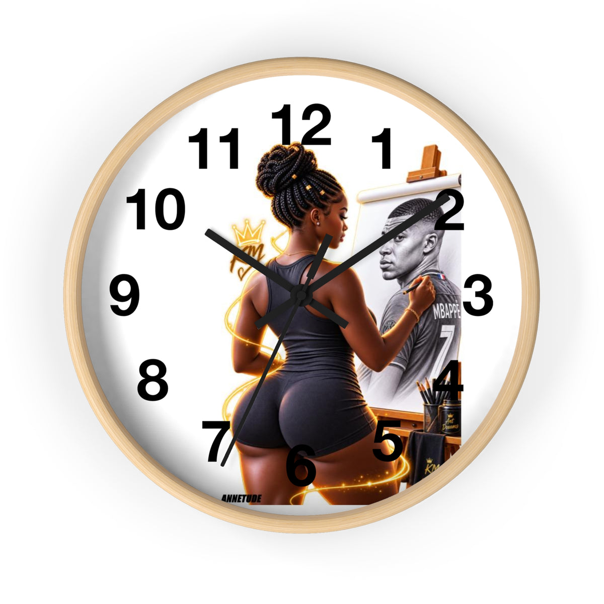 Artist Painting Wall Clock — Black Woman Portrait with Basketball Tribute