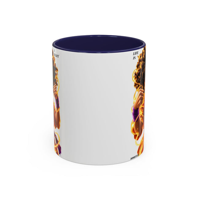 Coffee Mug — Fierce Afro Warrior Illustration Accent Mug (11/15oz) — view 2
