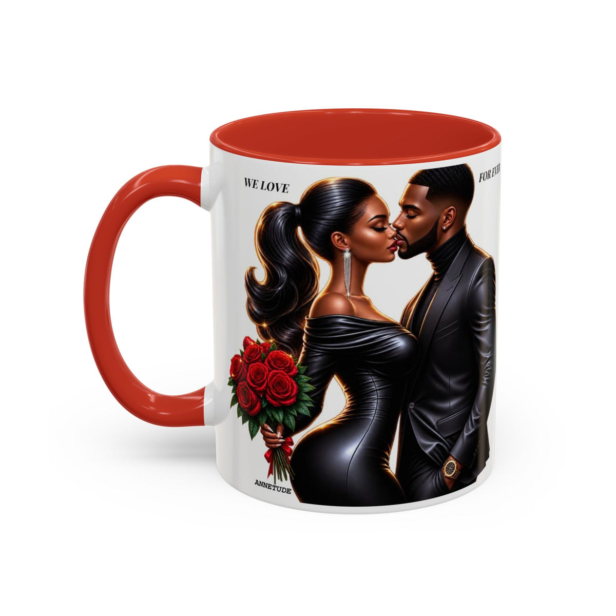 Romantic Black Couple Accent Coffee Mug - 'We Love Forever' 11/15oz