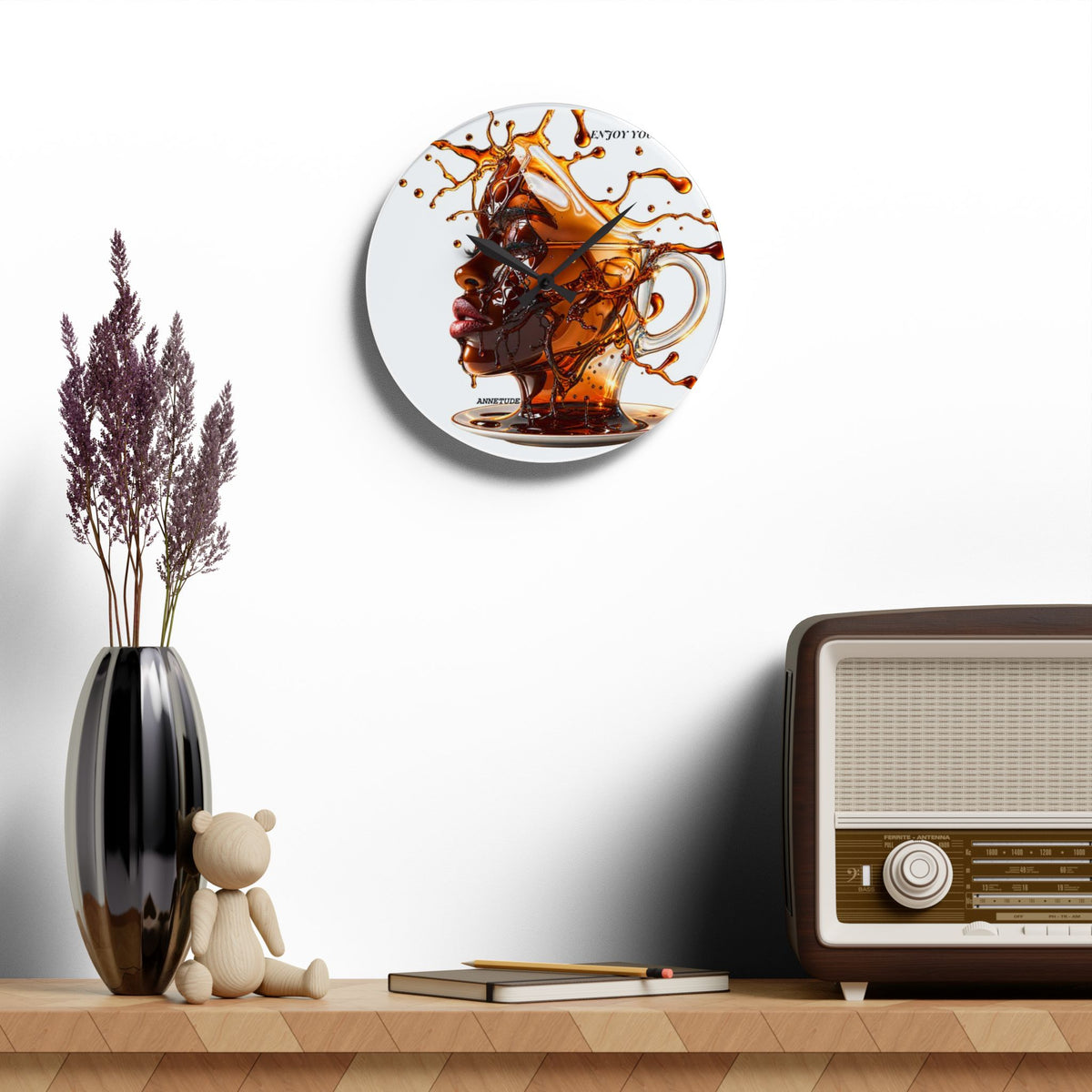 Acrylic Wall Clock — Artistic Coffee Splash Portrait Wall Clock