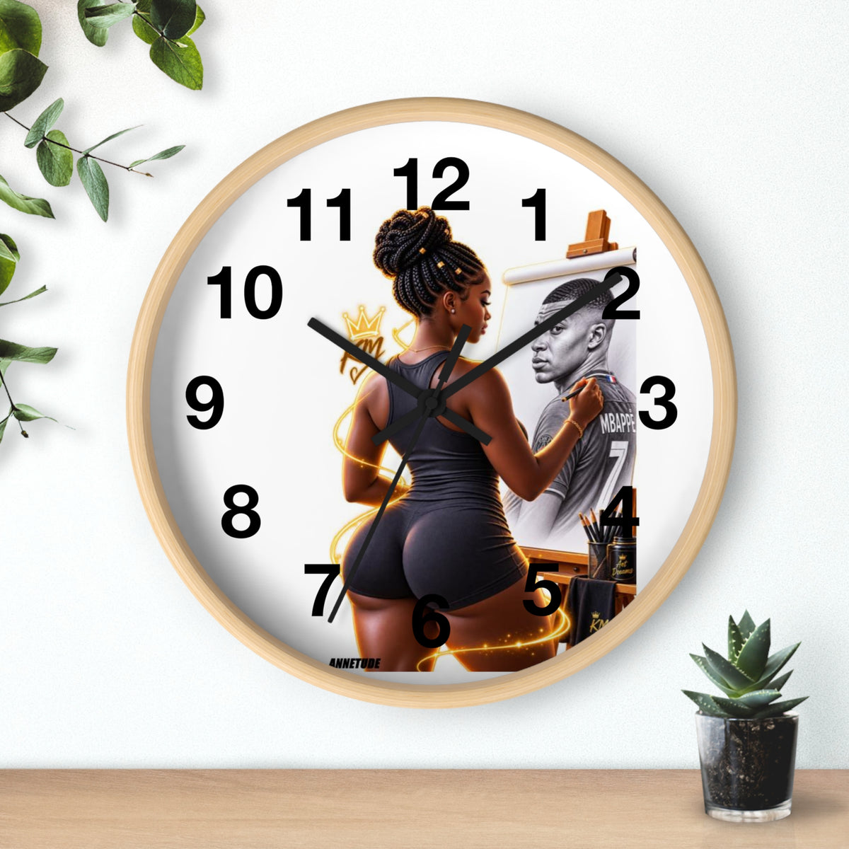 Artist Painting Wall Clock — Black Woman Portrait with Basketball Tribute