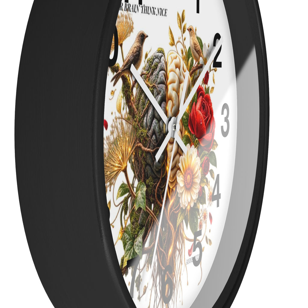 Botanical Brain Wall Clock — Floral & Anatomical Art Timepiece