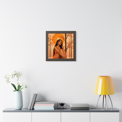 Framed Vertical Poster – Black Woman in Orange Sunset Art
