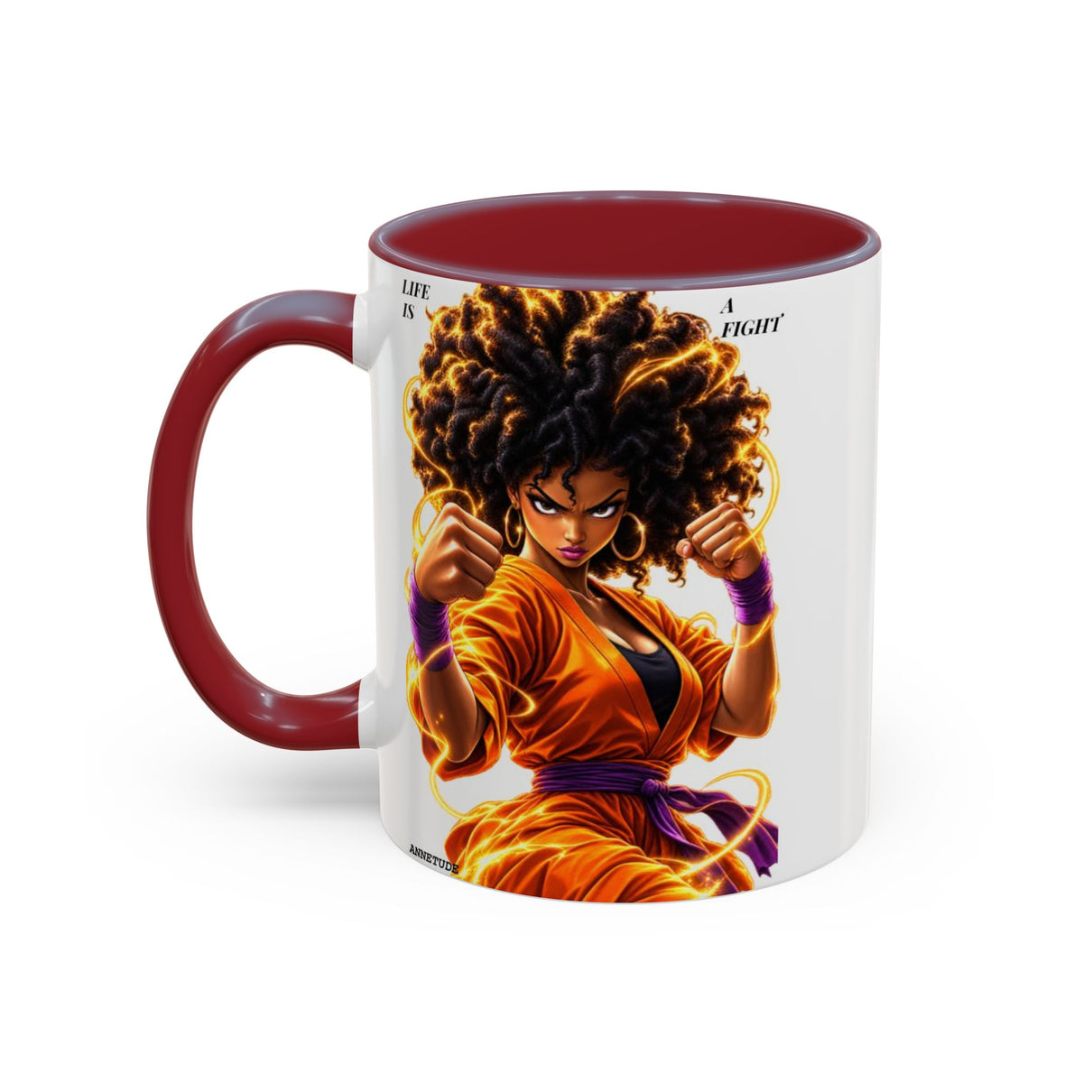 Coffee Mug — Fierce Afro Warrior Illustration Accent Mug (11/15oz)