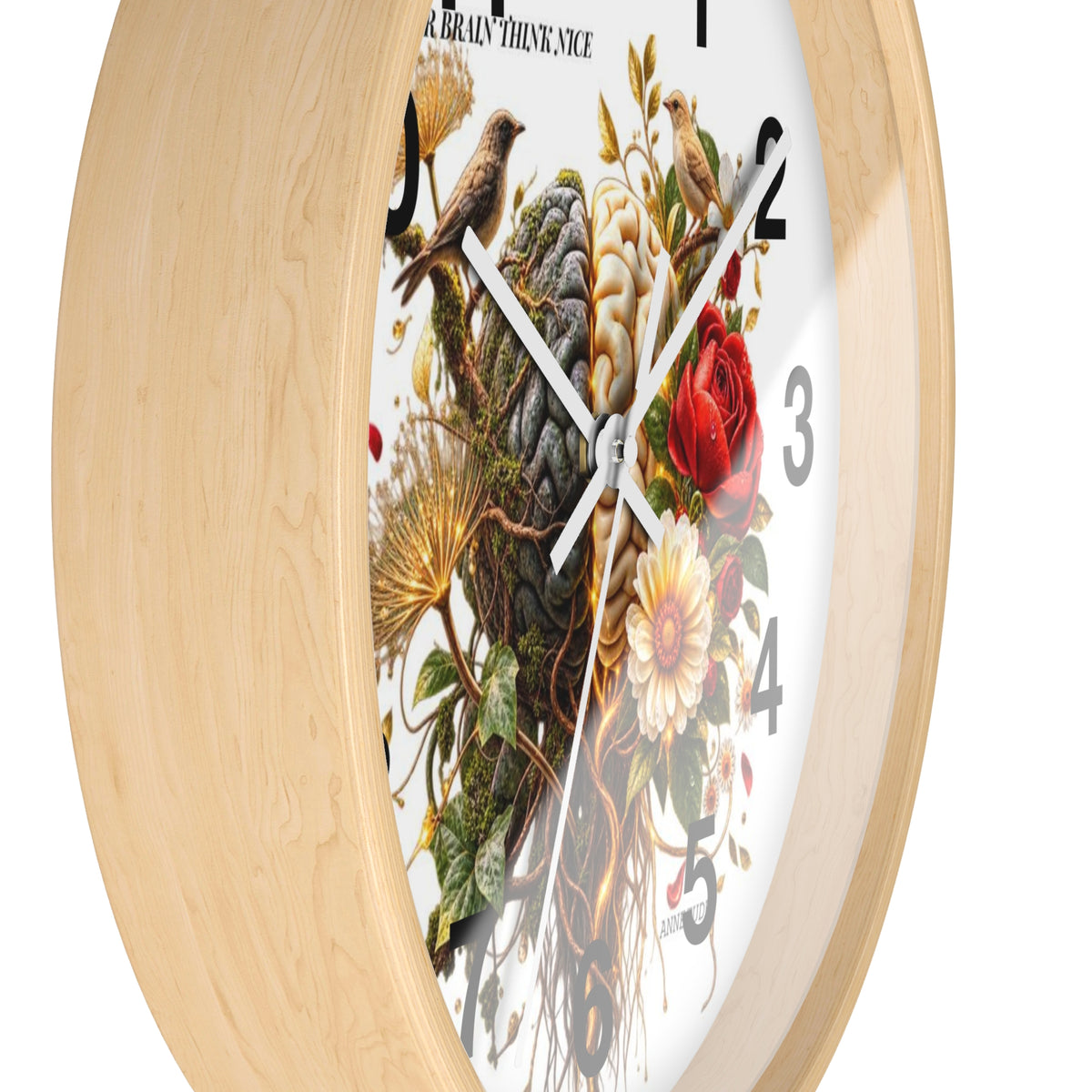 Botanical Brain Wall Clock — Floral & Anatomical Art Timepiece