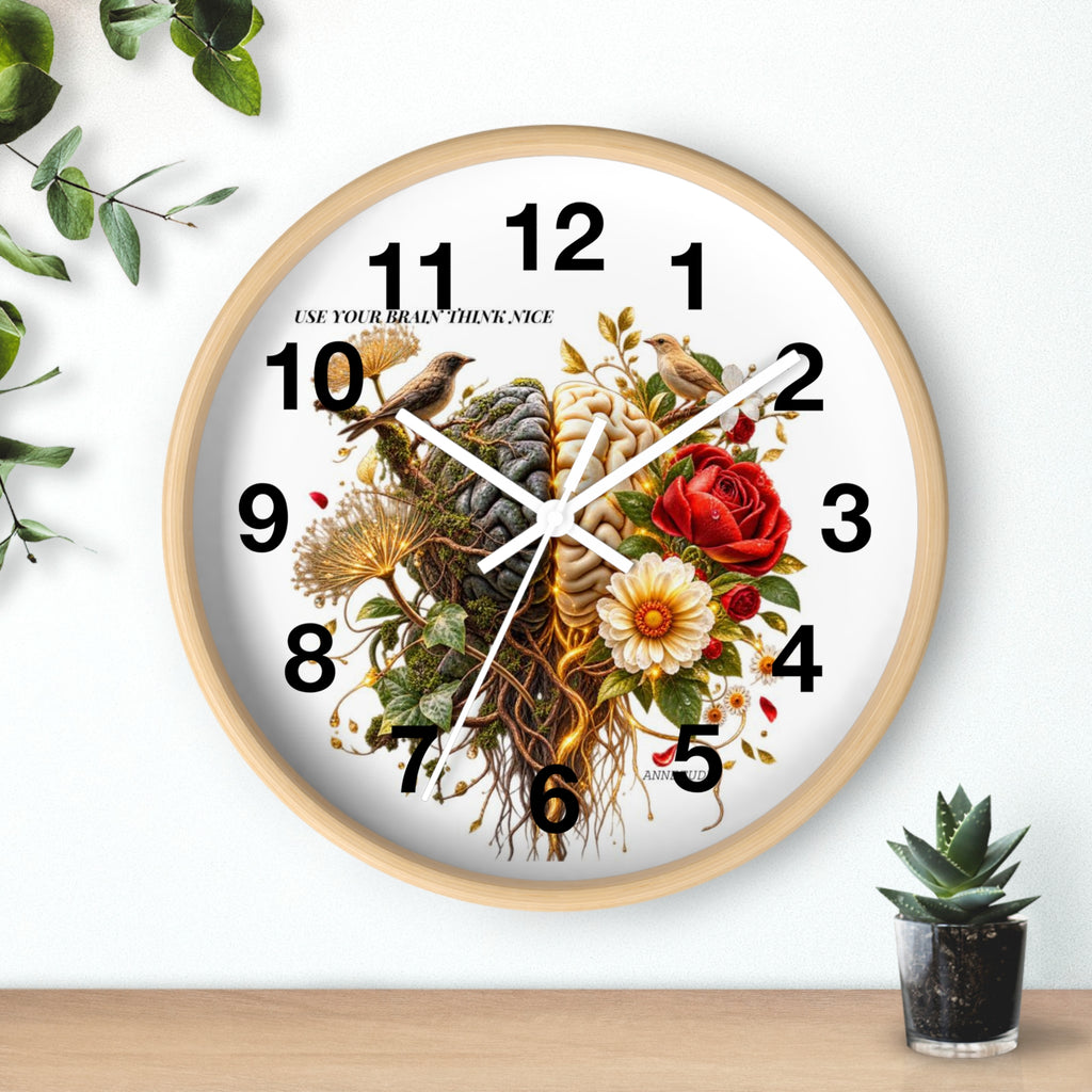 Botanical Brain Wall Clock — Floral & Anatomical Art Timepiece