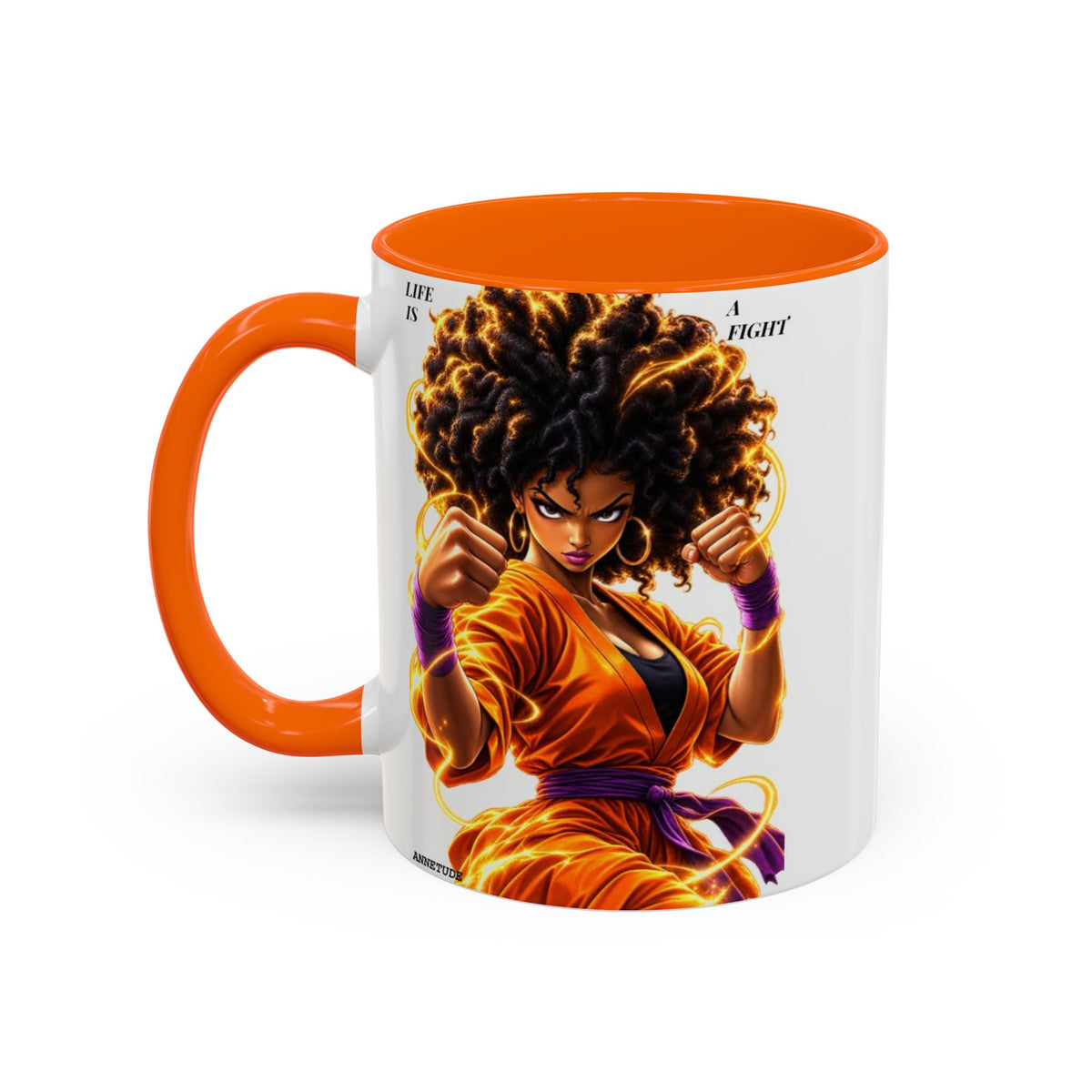 Coffee Mug — Fierce Afro Warrior Illustration Accent Mug (11/15oz)