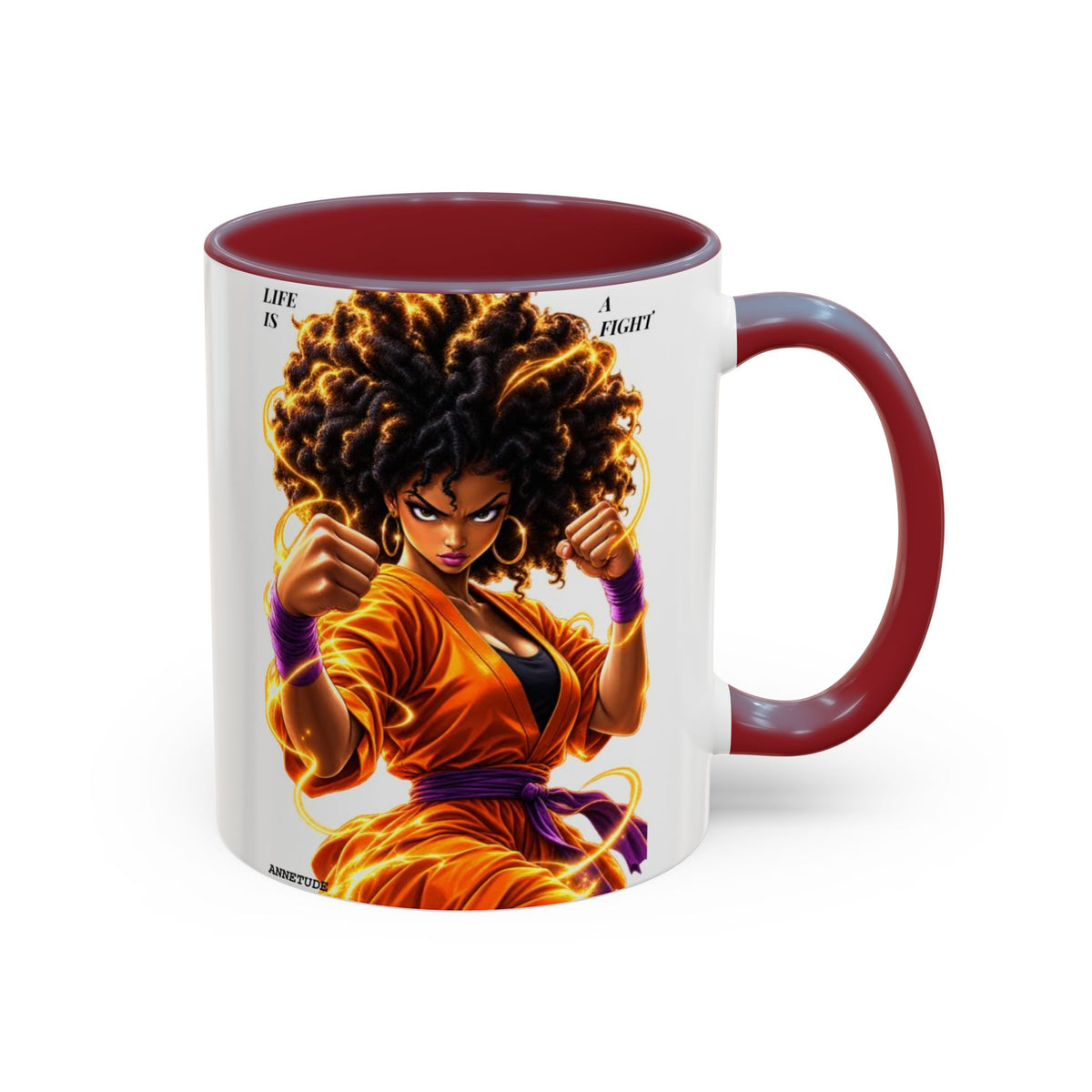 Coffee Mug — Fierce Afro Warrior Illustration Accent Mug (11/15oz)
