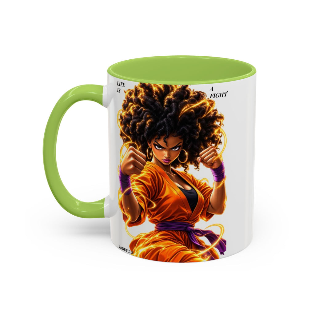 Coffee Mug — Fierce Afro Warrior Illustration Accent Mug (11/15oz)